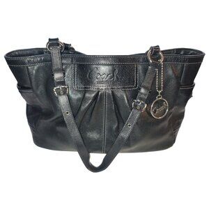 Vintage COACH F13759 Pleated Black Leather East West Gallery Handbag Tote Purse